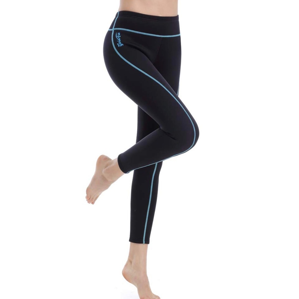 GoldFin Wetsuit Pants Womens Medium Black Excellent 2mm Neoprene Leggings Blue
